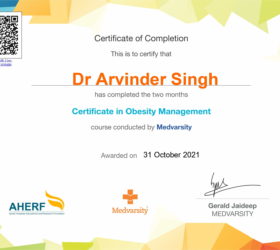 Certificate of Dr. Arvinder Singh