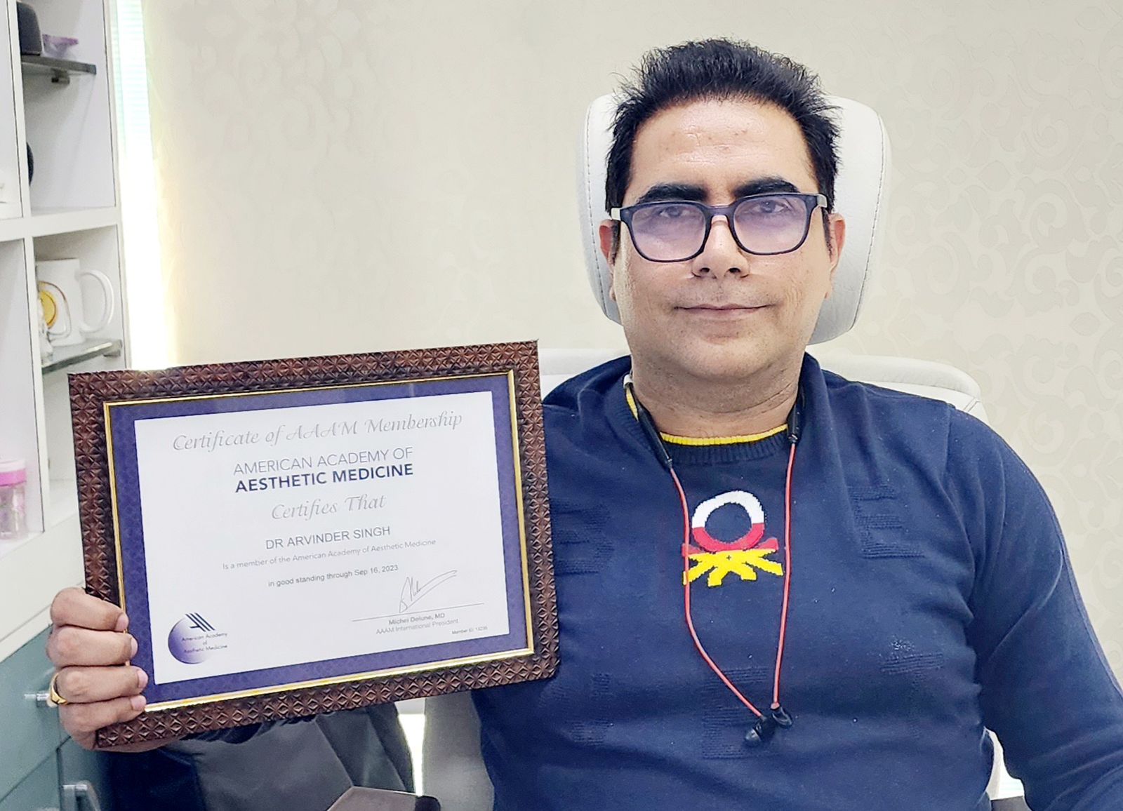 Dr. Arvinder Singh conferred with the prestigious American Association of Aesthetic Medicine