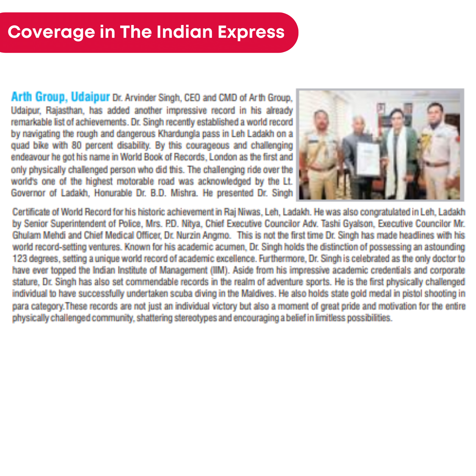 Dr Arvinder Singh Made World Record at Khardungla Pass Ladakh | Dr. Arvinder Singh news in The Indian Express