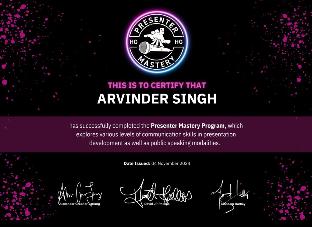 Dr. Arvinder Singh Became The Top Scorer in the International Presentation Mastery Program