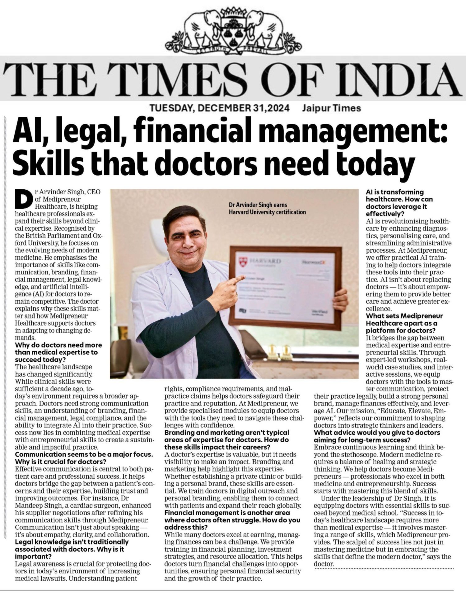 Dr Arvinder News in The Times Of India