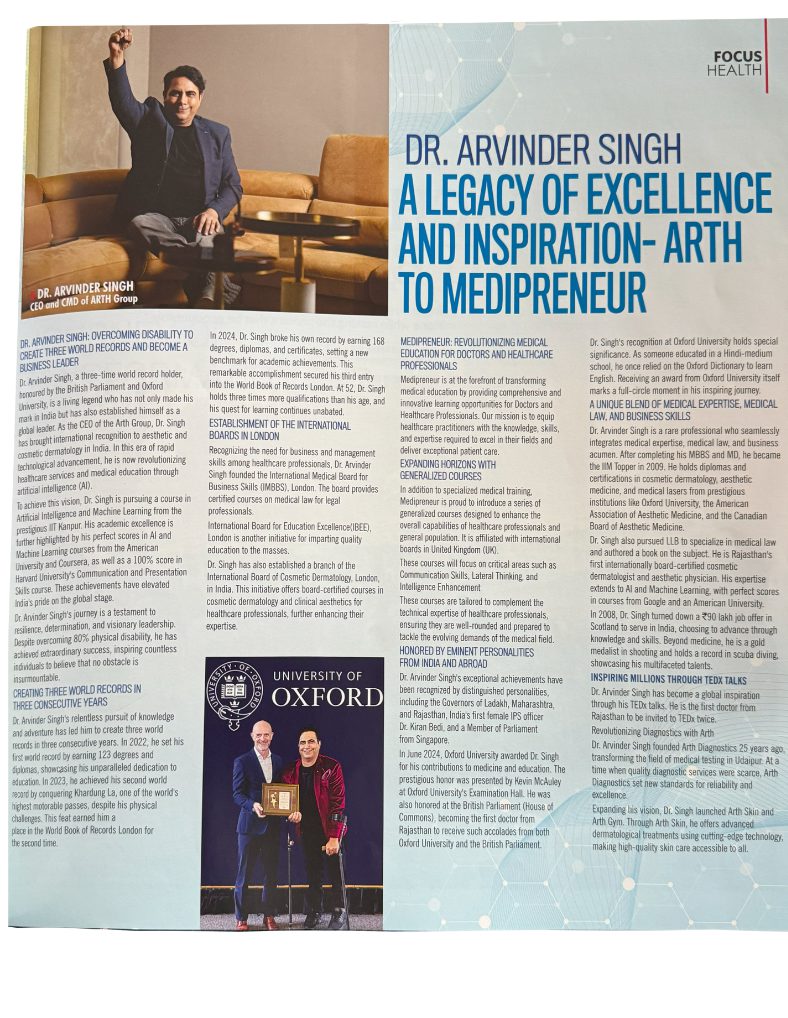 Dr. Arvinder Singh A Legacy Of Excellence & Inspiration - Arth To Medipreneur
