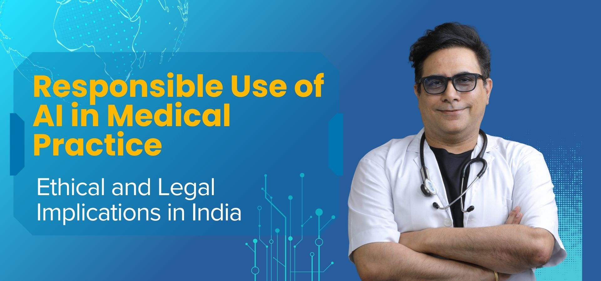 Responsible use of AI in medical practice illustration showing ethical and legal implications in healthcare technology.