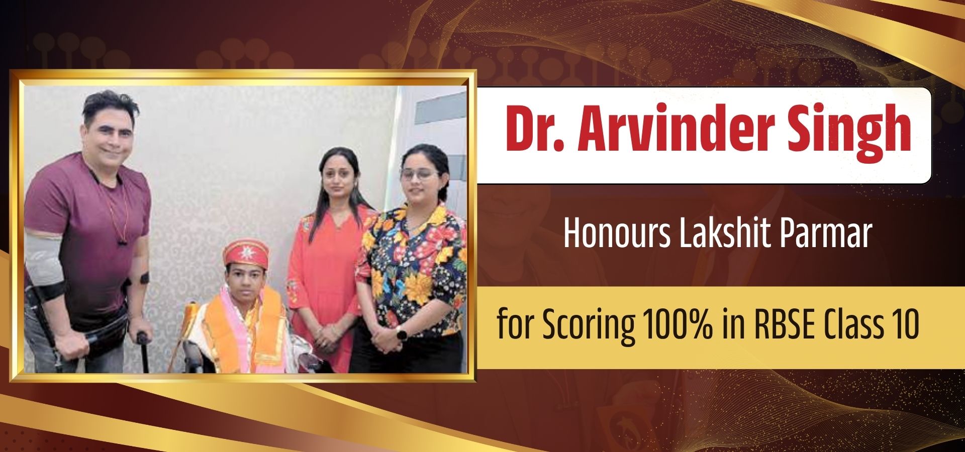 Lakshit Parmar Honoured for 100% in RBSE Class 10 by Dr Arvinder Singh in Udaipur